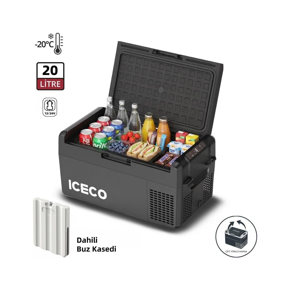 ICECO MCD20B 12/24Volt 20 Litre Kompresörlü Oto Buzdolabı/Dondurucu + Buz Kaseti