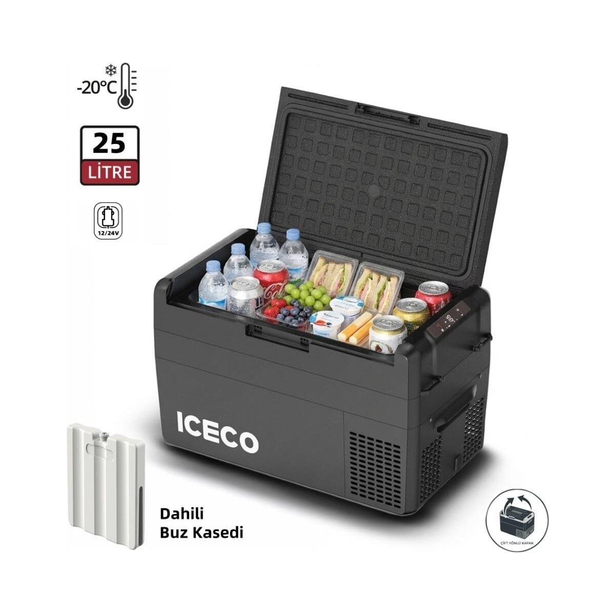ICECO MCD25B 12/24Volt 25 Litre Kompresörlü Oto Buzdolabı/Dondurucu + Buz Kaseti