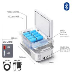 Coolist CLK25B 12/24Volt/ 220Volt 25 Litre Kompresörlü Bluetooth Bağlantılı Oto Buzdolabı