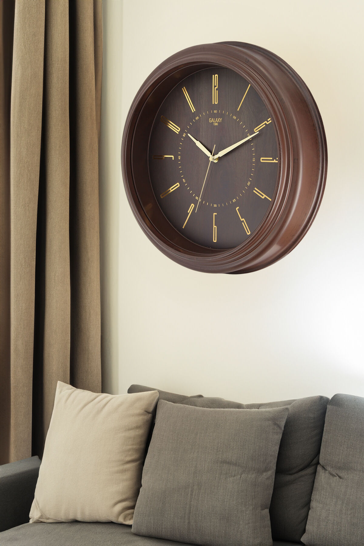 Galaxy Premium Duvar Saati Kahve Kasa Kahve Çerçeve Rakamlı 45 Cm.