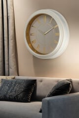 Galaxy Premium Duvar Saati Gold Kasa Krem Çerçeve Roma Rakamlı 45 Cm.