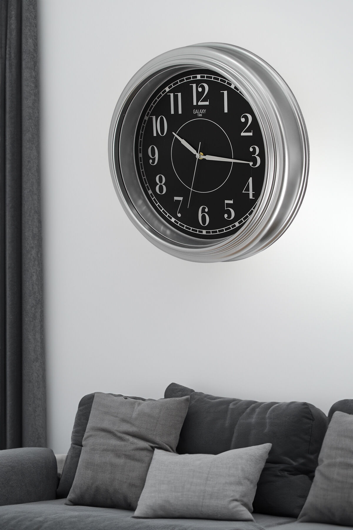 Galaxy Premium Duvar Saati Gri Kasa Gri Çerçeve Rakamlı 45 Cm.