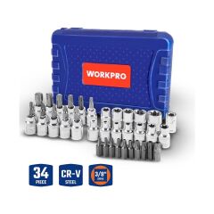 WORKPRO WP202595 3/8'’ CR-V 34 Parça Ağır Hizmet Torx Lokma Takımı (E/T Serisi)