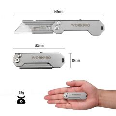 WORKPRO WP211016 Paslanmaz Çelik Gövde Katlanır Rötuş Maket Bıçağı