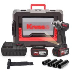 Kress KUB30.2SET 20Volt/4.0Ah. Li-ion Çift Akülü 300Nm Kömürsüz Profesyonel Şarjlı Somun Sıkma + 4 Parça Derin Lokma Seti