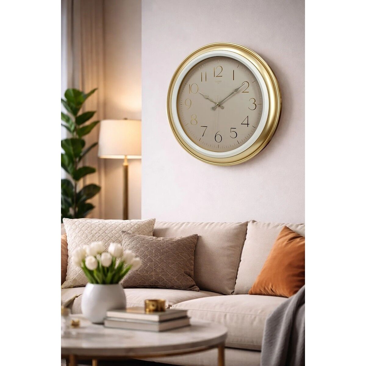 Galaxy Dekoratif Gold Kasa Krem Çerçeve 44.5 cm Duvar Saati
