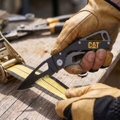 CAT DA980265 Kemer Askı Kancalı Katlanabilir 13CM Paslanmaz Çelik Siyah Kamp Çakısı