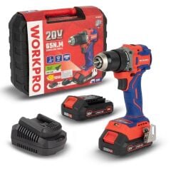 WORKPRO WP390022 20Volt 2.0Ah Li-ion 65Nm. Çift Akülü Kömürsüz Profesyonel Şarjlı Matkap
