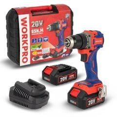WORKPRO WP390023 20Volt 4.0Ah Li-ion 65Nm. Çift Akülü Kömürsüz Profesyonel Şarjlı Matkap