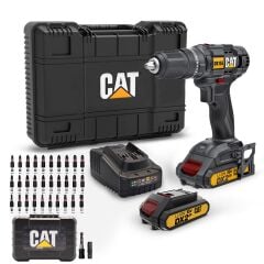 CAT DX155.1SET 18Volt/2.0Ah Li-ion Çift Akülü Profesyonel Şarjlı Darbeli Matkap + DA01901 32 Parça Vidalama Uç Seti