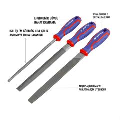 WORKPRO WP201702 3 Parça 200mm Ağır Hizmet Tipi Metal Eğe Seti