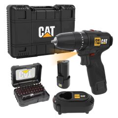 CAT DX1160 12Volt/2.0Ah Li-ion Çift Akülü Kömürsüz Profesyonel Şarjlı Darbeli Matkap + DA01901 32 Parça Aksesuar Seti