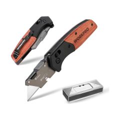 WORKPRO WP211035 Ağır Hizmet Çelik/Ahşap Gövde Katlanır Rötuş Maket Bıçağı + 11 Adet Yedek Bıçak