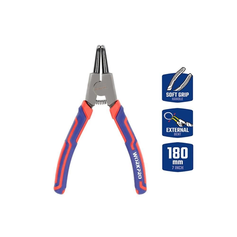 WORKPRO WP231151 180MM CR-V Eğri Uçlu Yaylı Profesyonel Dış Segman Pensesi