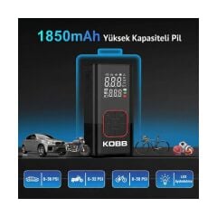 KOBB KB412 Li-ion Şarjlı 150 PSI Dijital Göstergeli Akıllı Lastik Şişirme Pompası+ Powerbank + SOS + Led Lamba