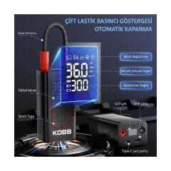 KOBB KB412 Li-ion Şarjlı 150 PSI Dijital Göstergeli Akıllı Lastik Şişirme Pompası+ Powerbank + SOS + Led Lamba