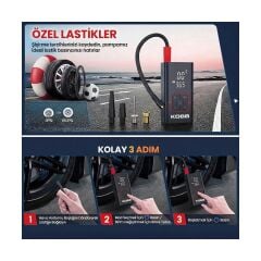 KOBB KB412 Li-ion Şarjlı 150 PSI Dijital Göstergeli Akıllı Lastik Şişirme Pompası+ Powerbank + SOS + Led Lamba