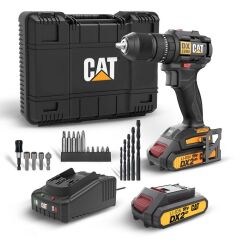 CAT DX1010.1 18Volt 2.0Ah Li-ion Çift Akülü Kömürsüz Profesyonel Şarjlı Darbeli Matkap + 20 Parça Delme Vidalama Uç Seti