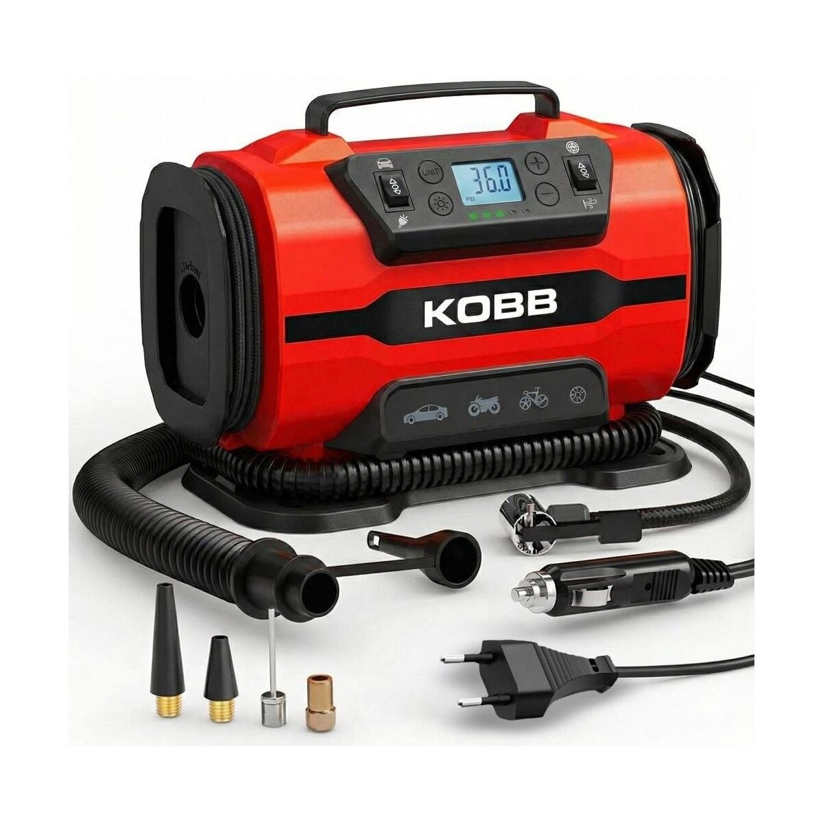 KOBB KB301 12Volt 220Volt 150 PSI Ayarlanabilir Dijital Basınç Göstergeli Lastik ve Yatak Şişirme Pompası