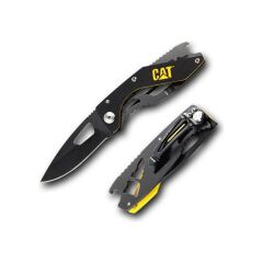 CAT DA980267 Kemer Askı Kancalı Şişe Açacaklı Katlanabilir 16CM Paslanmaz Çelik Siyah Kamp Çakısı