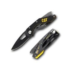 CAT DA980267 Kemer Askı Kancalı Şişe Açacaklı Katlanabilir 16CM Paslanmaz Çelik Siyah Kamp Çakısı