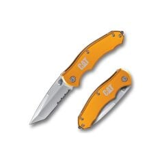 CAT DA980011 Kemer Askı Kancalı Cam Kırma Uçlu Katlanabilir 17CM Paslanmaz Çelik Sarı Kamp Çakısı