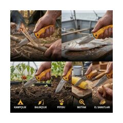 CAT DA980006 Kemer Askı Kancalı Katlanabilir 20CM Paslanmaz Çelik Sarı Kamp Çakısı