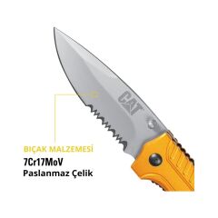 CAT DA980006 Kemer Askı Kancalı Katlanabilir 20CM Paslanmaz Çelik Sarı Kamp Çakısı